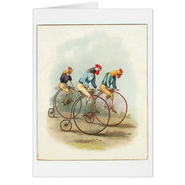 Cartão Vintage Bicycle Poster, Pennyfarthing Roosters (Frente)