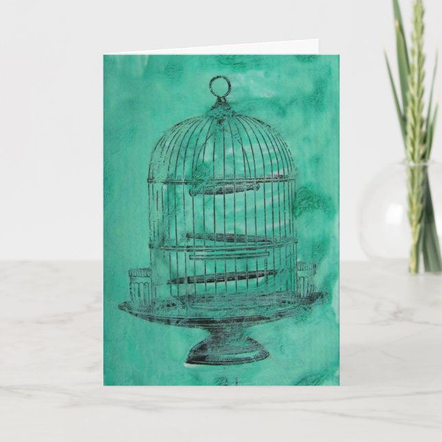 Cartão Vintage Bird Cage Birthday (Frente)