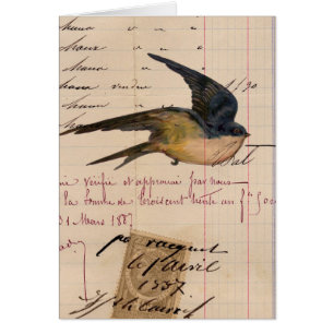 Cartão Vintage Bird e Ledger Paper Digital Art
