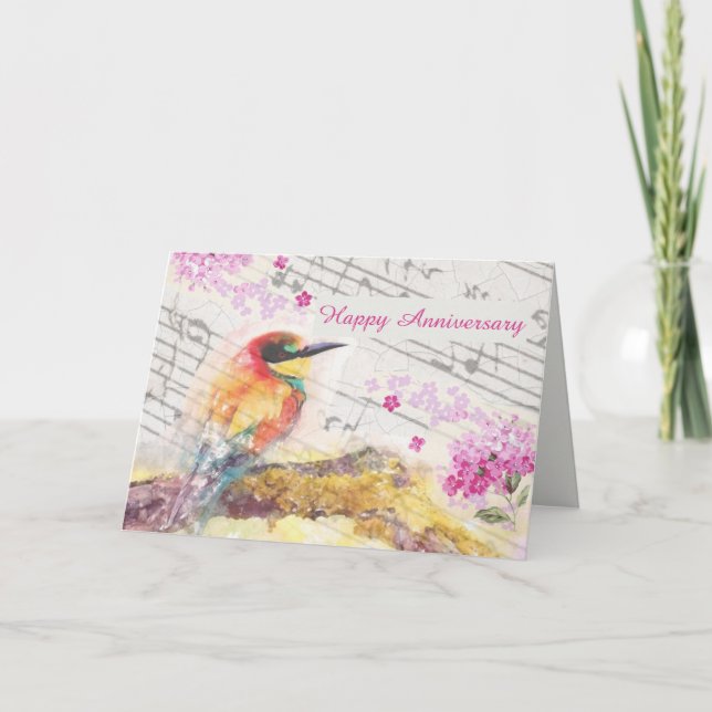 Cartão Vintage bird on tree rosa flower decoupage (Frente)