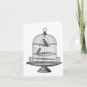 Cartão Vintage Birdcage com Birds...notecard