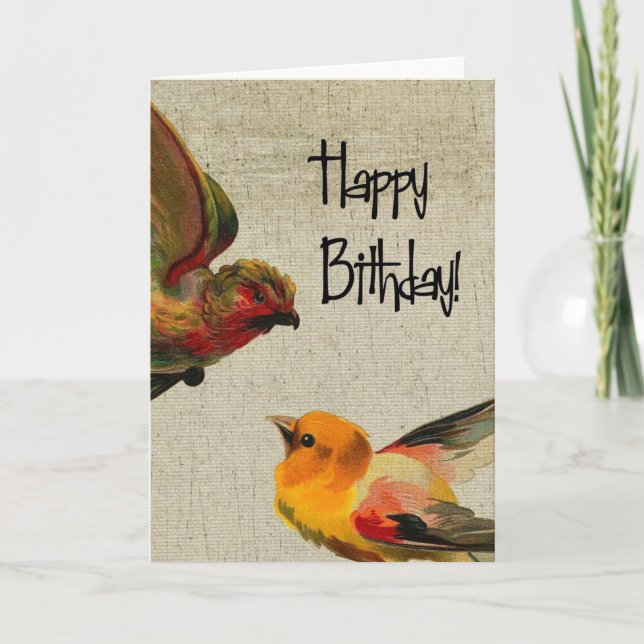 Cartão Vintage Birds Birthday (Frente)