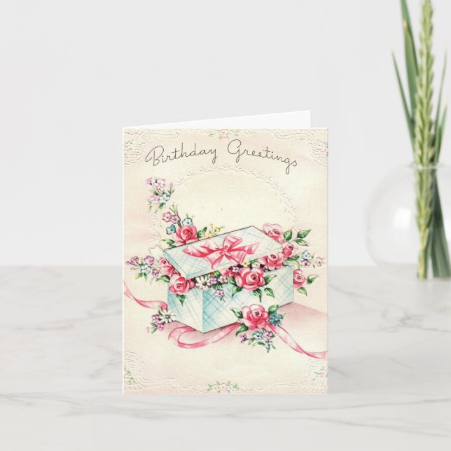 Cartão Vintage Birthday Box of Flowers Card (Frente)