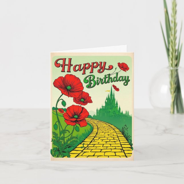 Cartão Vintage Birthday Card com Poppies (Frente)