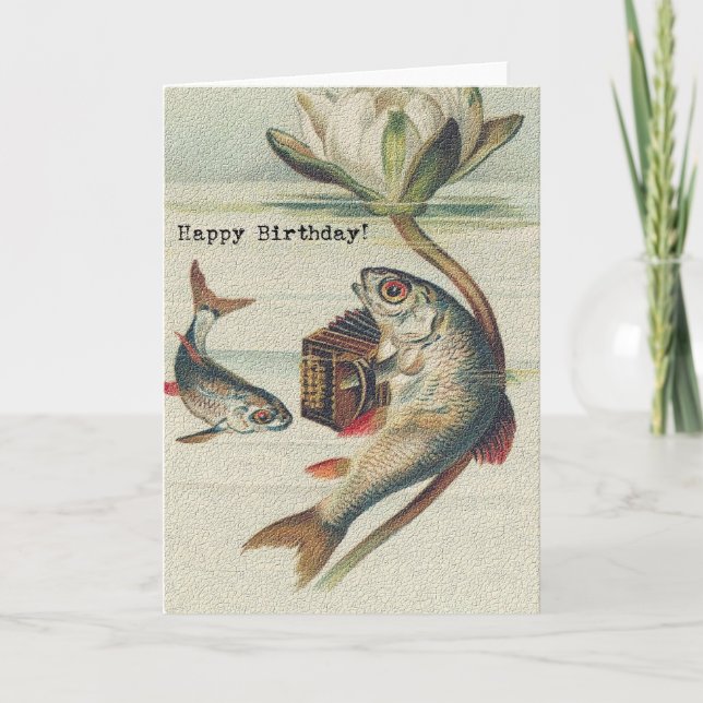 Cartão Vintage Birthday Fish (Frente)