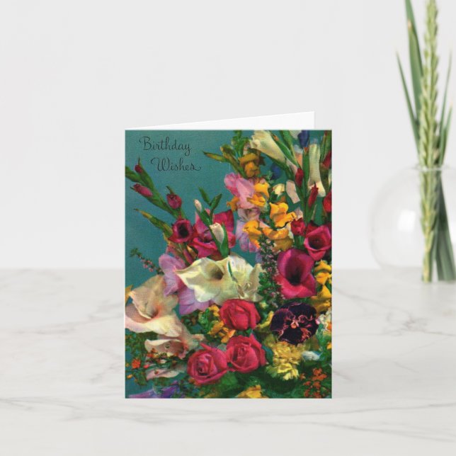 Cartão Vintage Birthday Flowers (Frente)