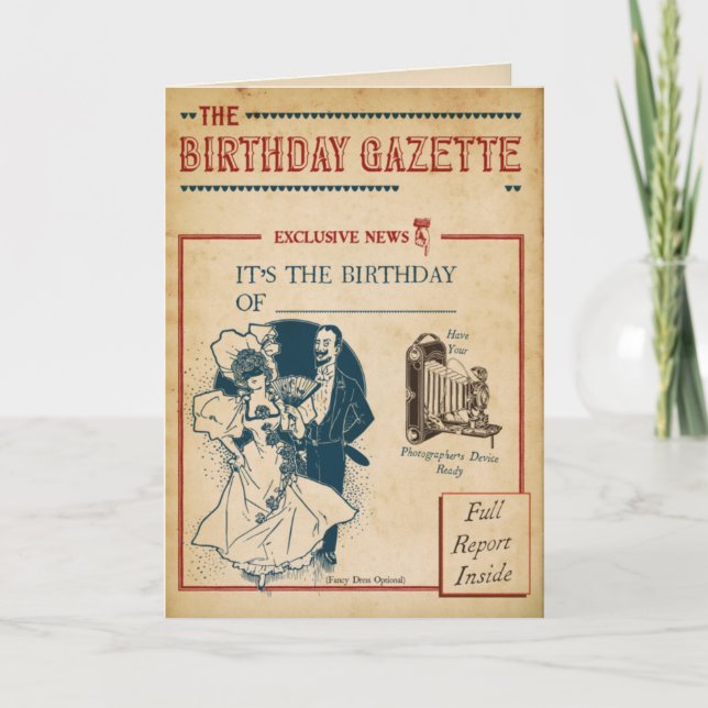 Cartão Vintage Birthday Gazette (Frente)