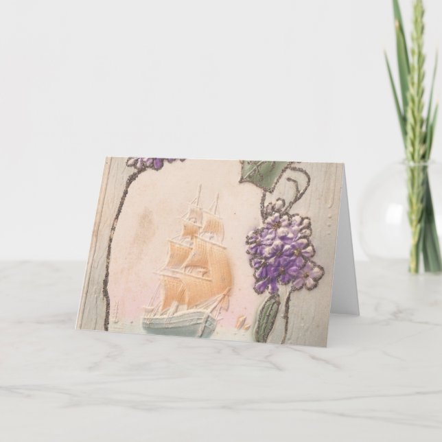 Cartão Vintage Birthday Ship (Frente)