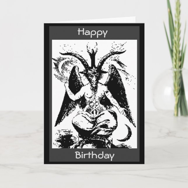 Cartão Vintage Black Baphomet Birthday (Frente)