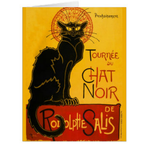 Cartão Vintage Black Cat Art Nouveau Paris Cute Chat Noir