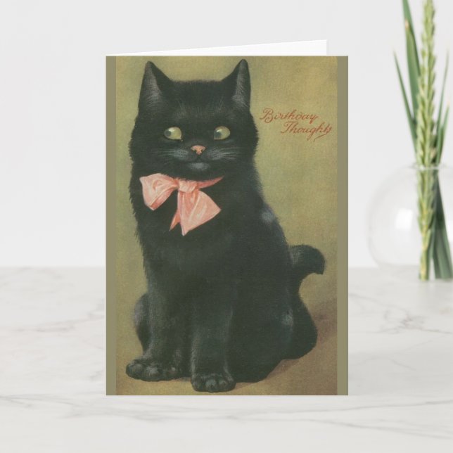 Cartão Vintage Black Cat Birthday (Frente)