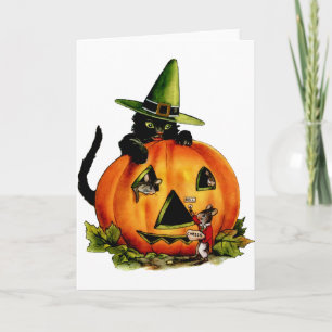 Cartão Vintage Black Cat e Pumpkin Card