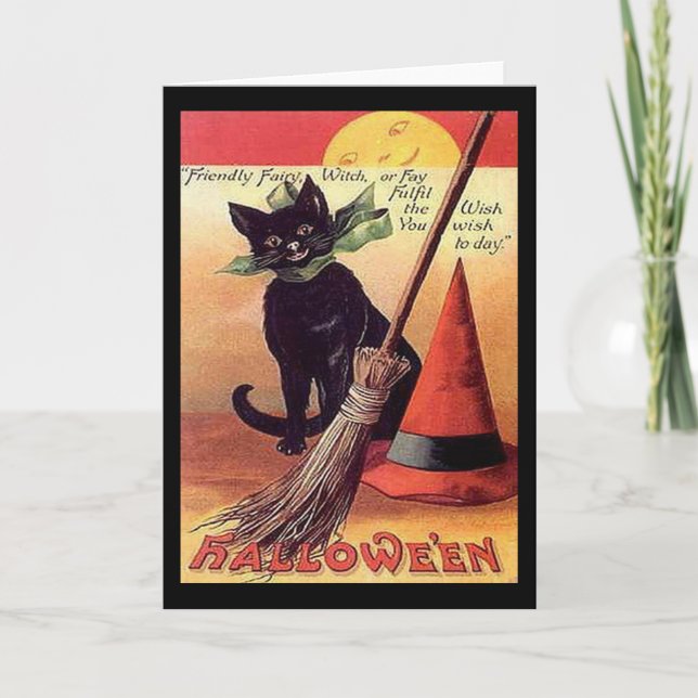 Cartão Vintage Black Halloween Cat (Frente)