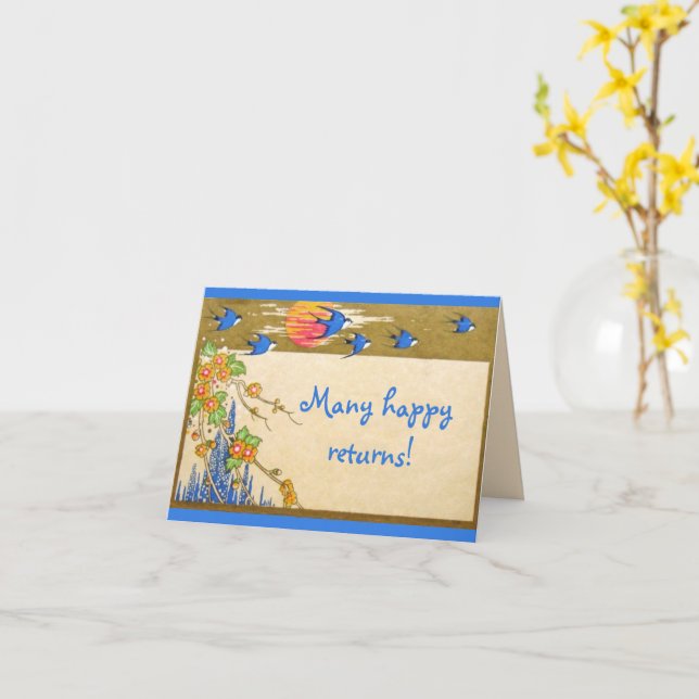 Cartão Vintage bluebird flowers all occasion note card (Flor Amarela)