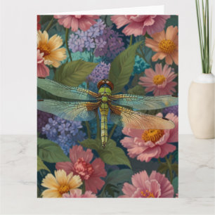 Cartão Vintage boho chic pastel floral libélula do jardim