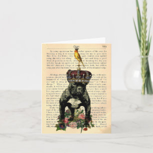 Cartão Vintage Book Page French Bulldog King Notecard