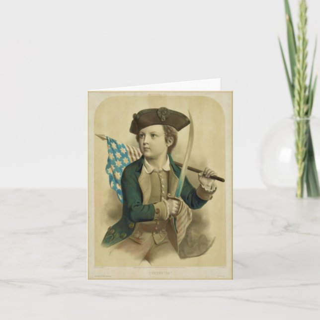 Cartão Vintage Boy with American Flag Note Card (Frente)