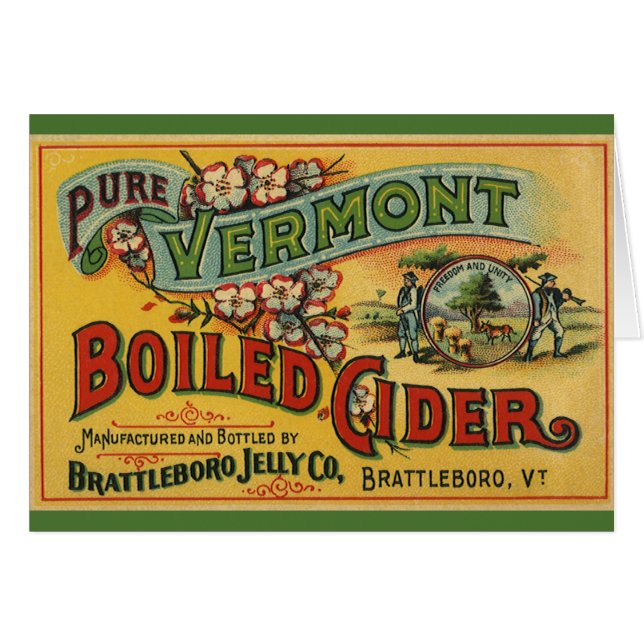 Cartão Vintage Brattleboro Jelly Boilly Cider Vermont (Frente Horizontal)