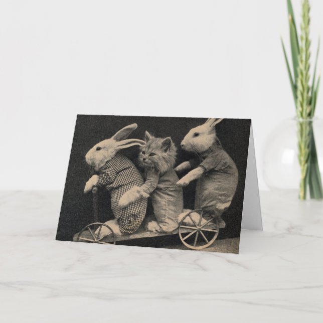 Cartão Vintage - Bunnies and Kitten, (Frente)