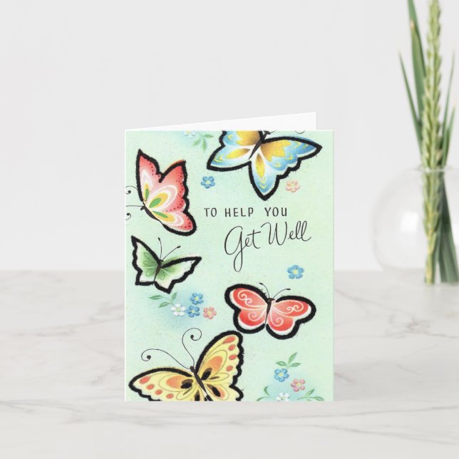 Cartão Vintage Butterfly Get Well Card (Frente)