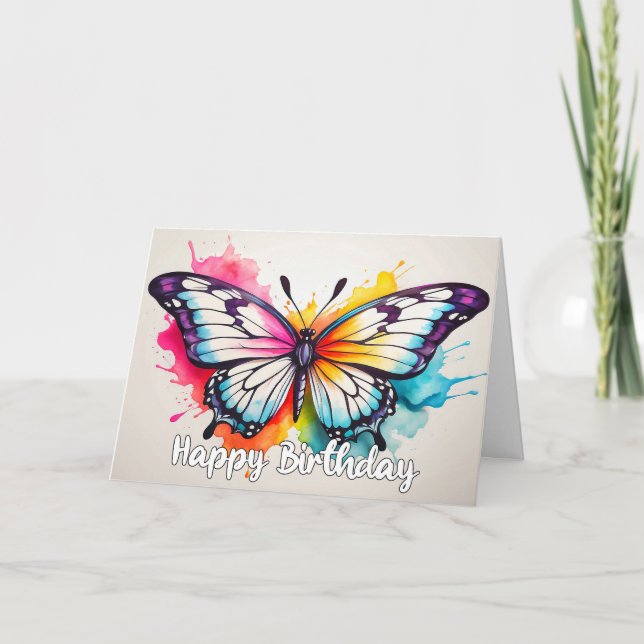 Cartão Vintage Butterfly Illustration Happy Birthday (Frente)