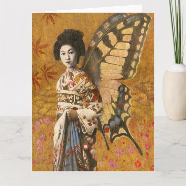 Cartão Vintage Butterfly Winged Geisha Large  Card (Frente)
