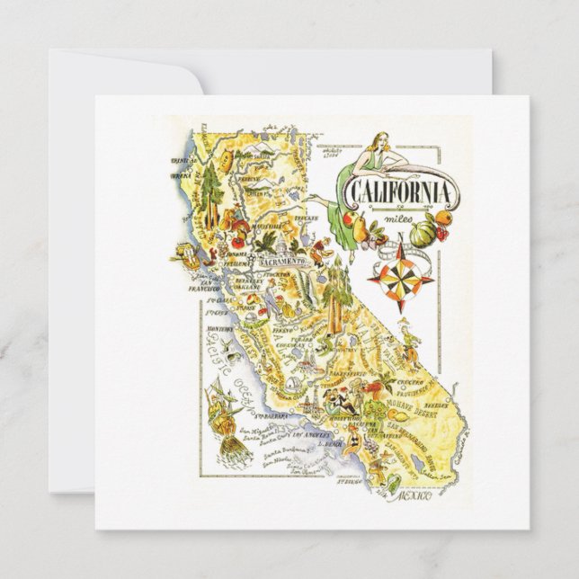 Cartão Vintage California Map Road EUA (Frente)