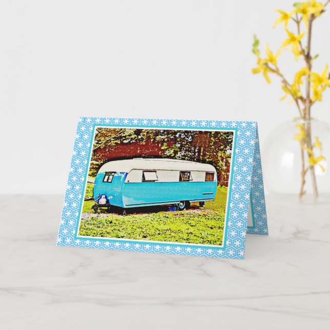 Cartão Vintage Camper Hello Frieting Card (Flor Amarela)