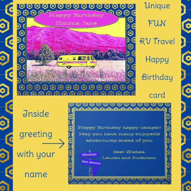 Cartão Vintage Camper Van Happy Birthday Feliz Camper (Criador carregado)