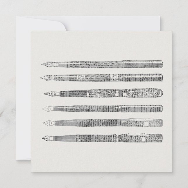 Cartão Vintage Caneta Newspaper Art Illustration (Frente)