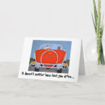 Cartão Vintage Car Birthday Card<br><div class="desc">Original artwork.  My husband Fred and I (Gina) are both artists,  we share a studio and the love of  painting.  All creations in our shop are by us and we are happy to share our art with you.
  
Artwork by husband Fred,  words by me. Taking birthdays on the road.</div>