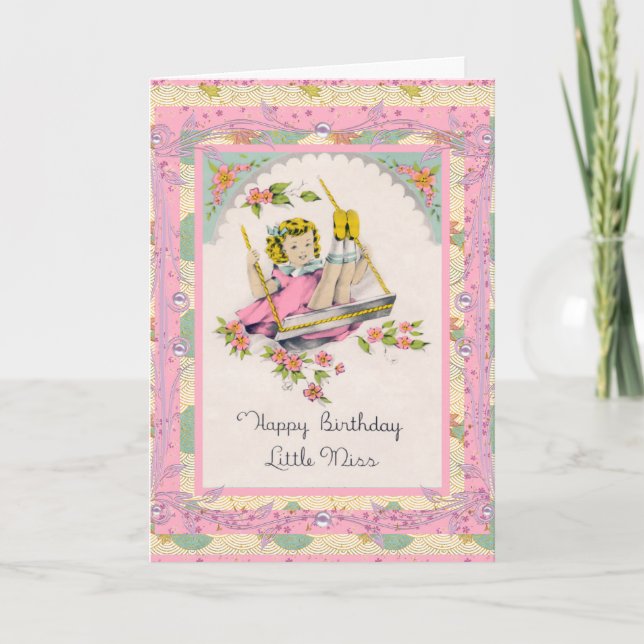 Cartão Vintage Card Feliz Aniversário Para Menina (Frente)