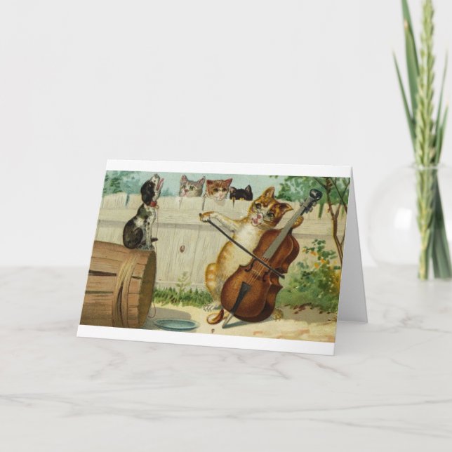 Cartão Vintage Cat Cello Concerto Note Card (Frente)