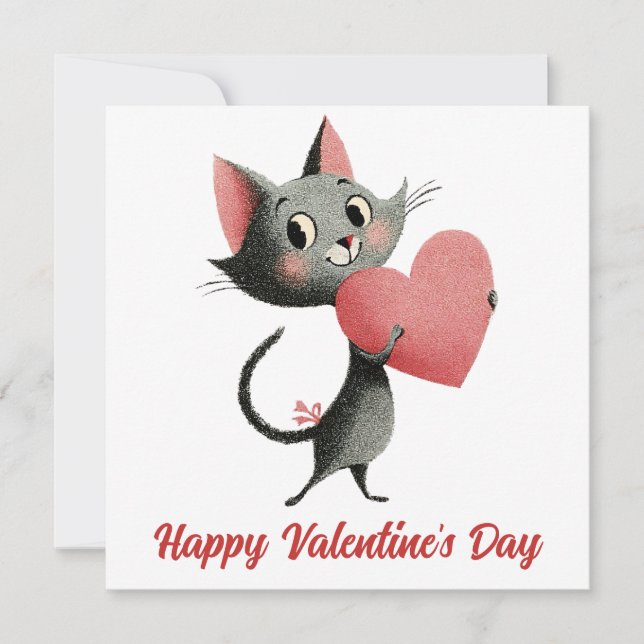 Cartão Vintage Cat & Heart Valentine`s Day (Frente)