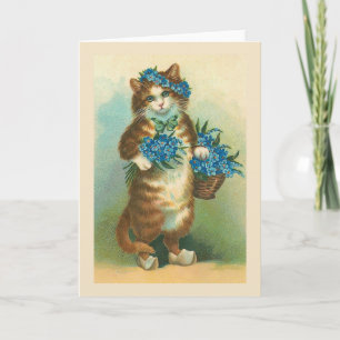 Cartão "Vintage Cat with Forget-me-nots"