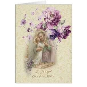 Cartão Vintage católico de St Joseph Jesus floral
