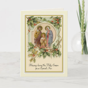 Cartão Vintage Católico Natal Jesus Santa Família Nun