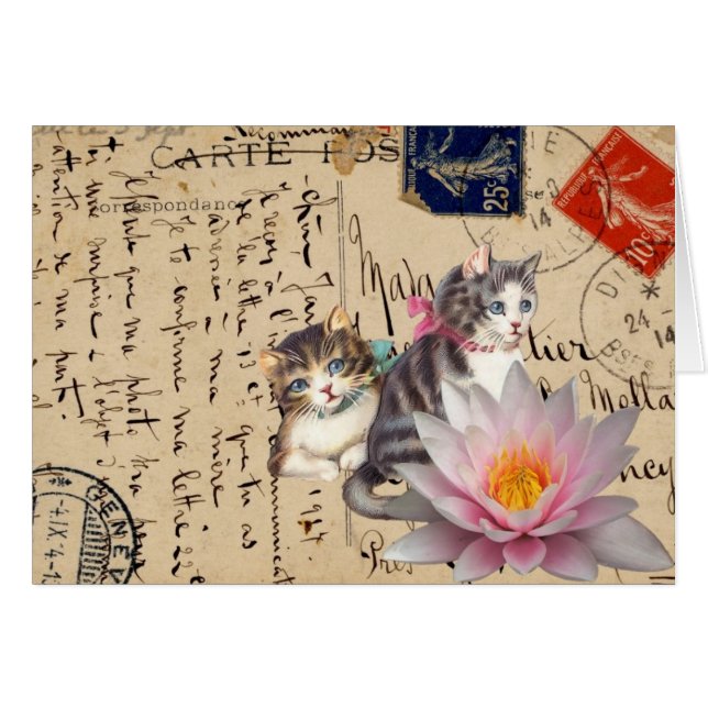 Cartão Vintage Cats and Flower (Frente Horizontal)