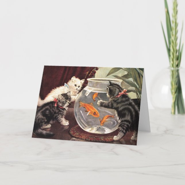 Cartão Vintage Cats & Goldfish Notecard (Frente)