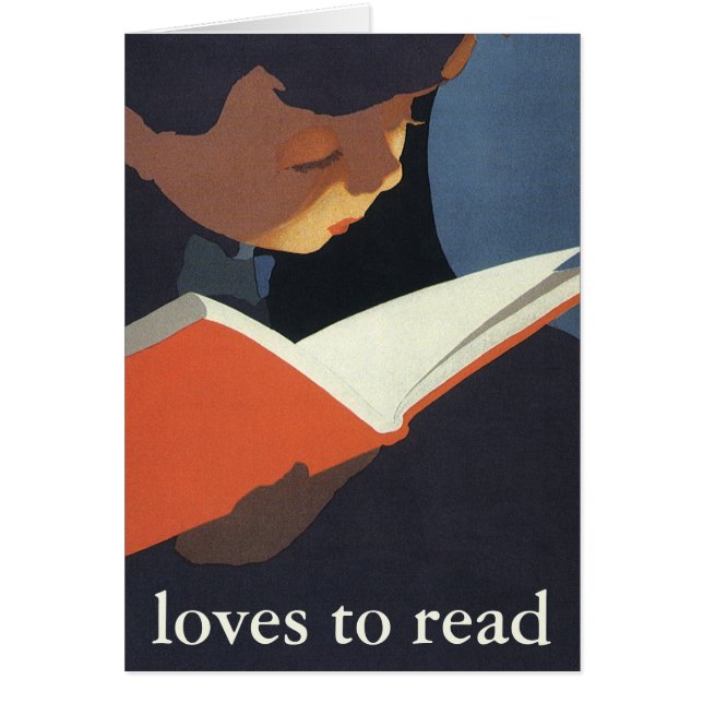 Cartão Vintage Child Lendo um Livro da Biblioteca (Frente)