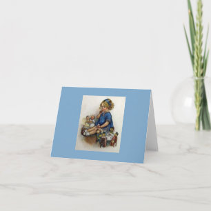 Cartão Vintage Child with her Dolls Painting Notecard