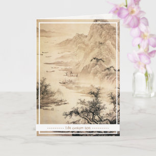 Cartão Vintage Chinese Sumi-e painting landscape scenery