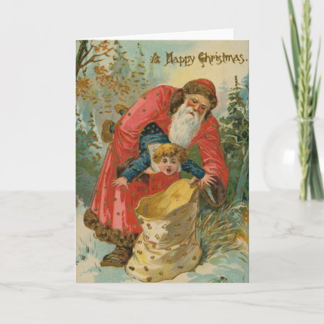 Cartão Vintage Christmas Card, Santa Claus, Naughty Child (Frente)