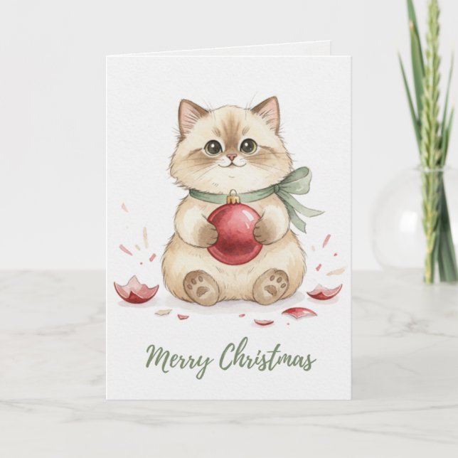 Cartão Vintage Christmas Kitten with Ornament Card (Frente)