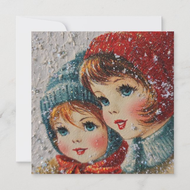 Cartão Vintage Christmas - Snowflake sisters (Frente)