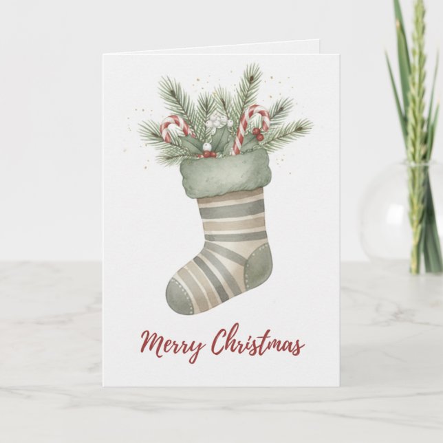 Cartão Vintage Christmas Stocking with Candy Canes Card (Frente)
