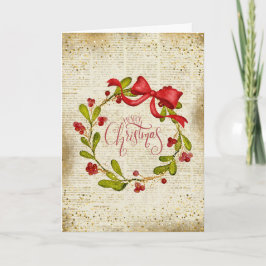 Cartão Vintage Christmas Wreath and Bow