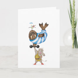 Cartão Vintage circus warthog strongman with walrus