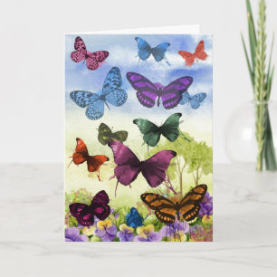 Cartão Vintage Colorful Butterflies Illustration Art