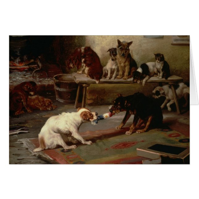 Cartão Vintage - conflito do jogo dos cães, (Frente Horizontal)